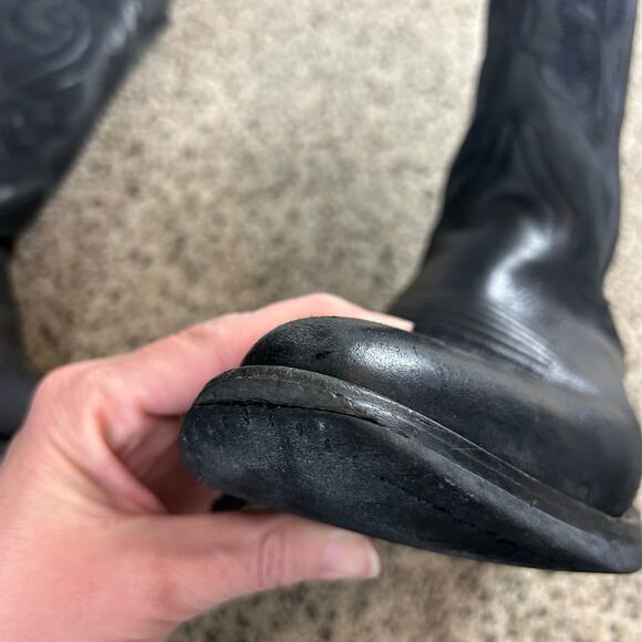 Double H Mens Cowboy Boots Size 9.5B Black Leather Pointed Toe Western - Picture 5 of 15